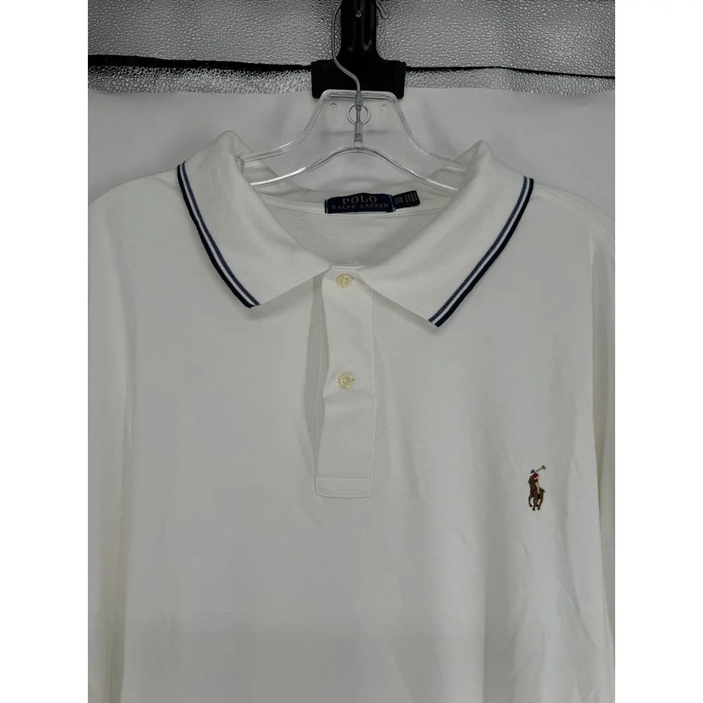 Polo Ralph Lauren Polo Shirt 3XL Big 3XB White 100% Cotton Short Sleeve Tipped